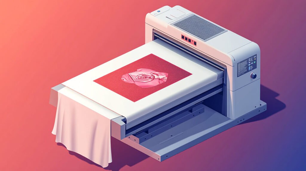 Proses cetak sublimasi pada kaos polyester menggunakan mesin heat press