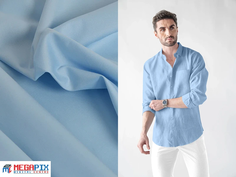 kain biru muda beserta contoh penggunaannya di kemeja pria