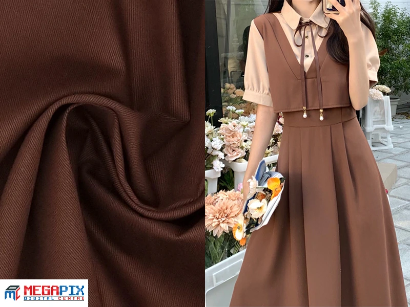 kain cokelat beserta contoh penggunaannya di dress vintage