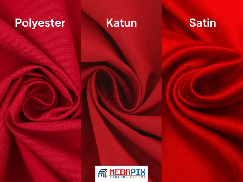 3 perbedaan kain merah di 3 jenis bahan kain yang berbeda