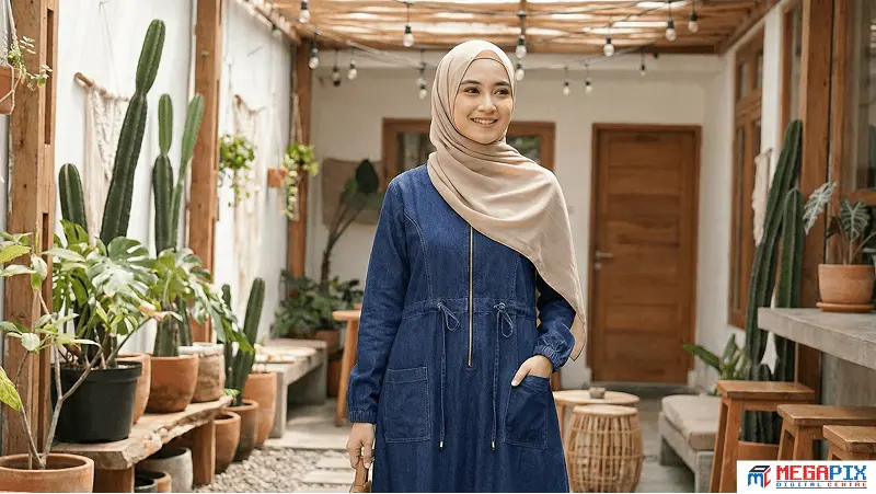 contoh gamis denim