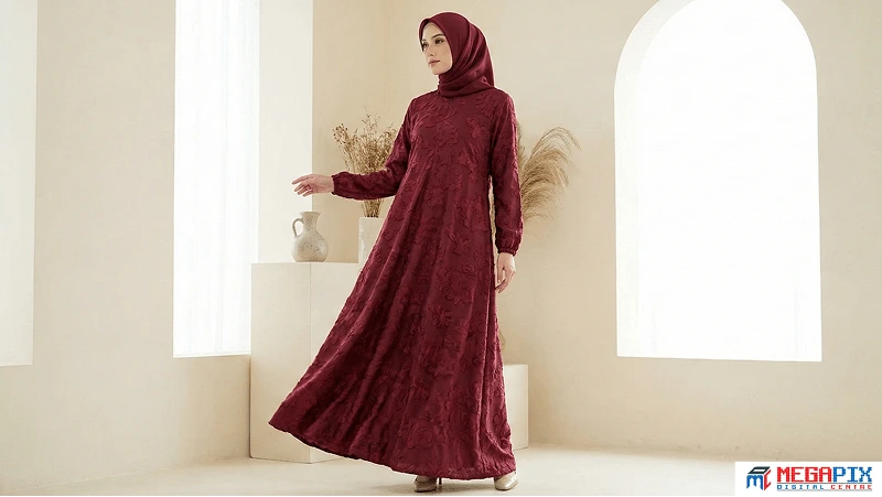 contoh gamis floral embos