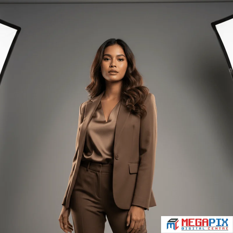 model dengan warna kulit sawo matang mengenakan baju warna mocha